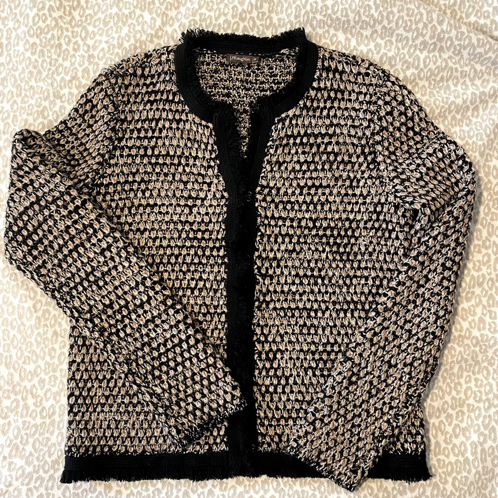 J. McLaughlin Aurelle Metallic Fringe Cardigan